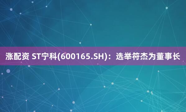 涨配资 ST宁科(600165.SH)：选举符杰为董事长