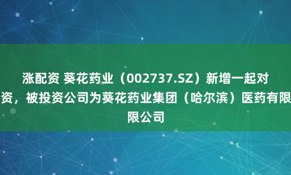涨配资 葵花药业（002737.SZ）新增一起对外投资，被投资公司为葵花药业集团（哈尔滨）医药有限公司